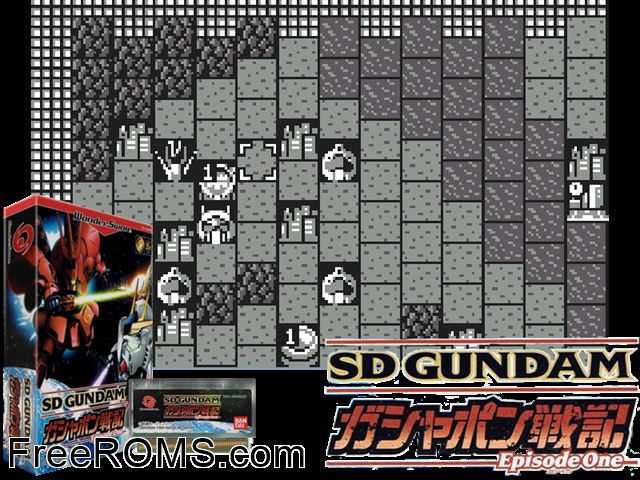 SD Gundam Gashapon Senki - Episode 1 (J) [M][!] Wonderswan game showing 3D box cover and gameplay screenshot